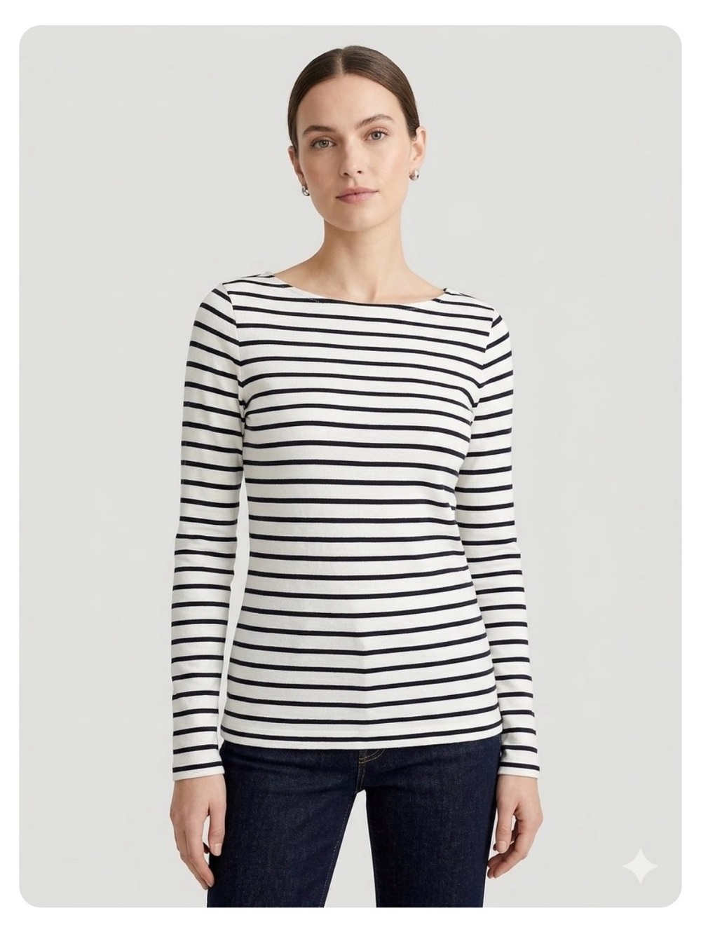 J. Crew Factory Navy & White Striped Boatneck Long-Sleeve Top